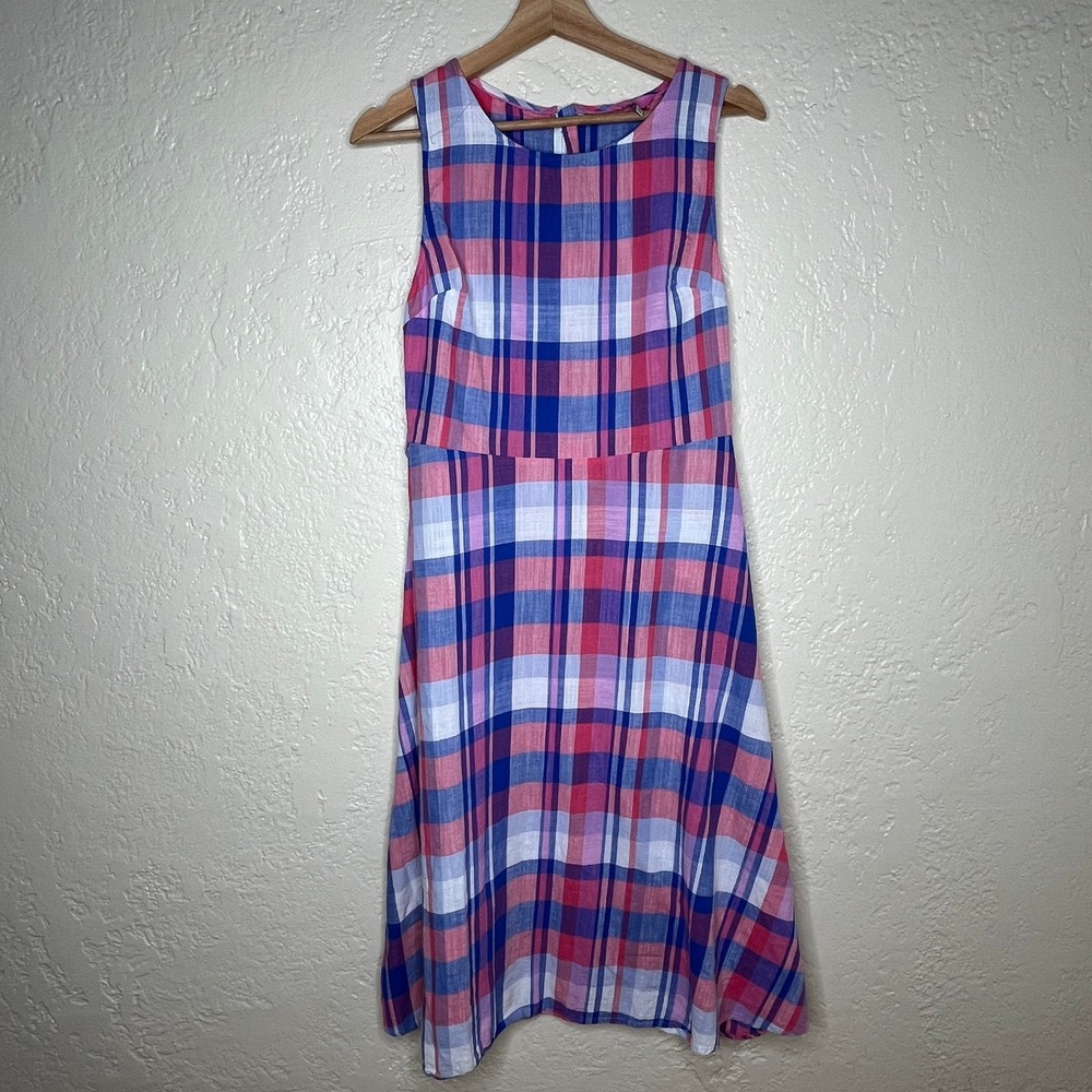 Joules Fiona Pink Check Plaid Cotton Sleeveless Midi Dress Womens 6 Pastel